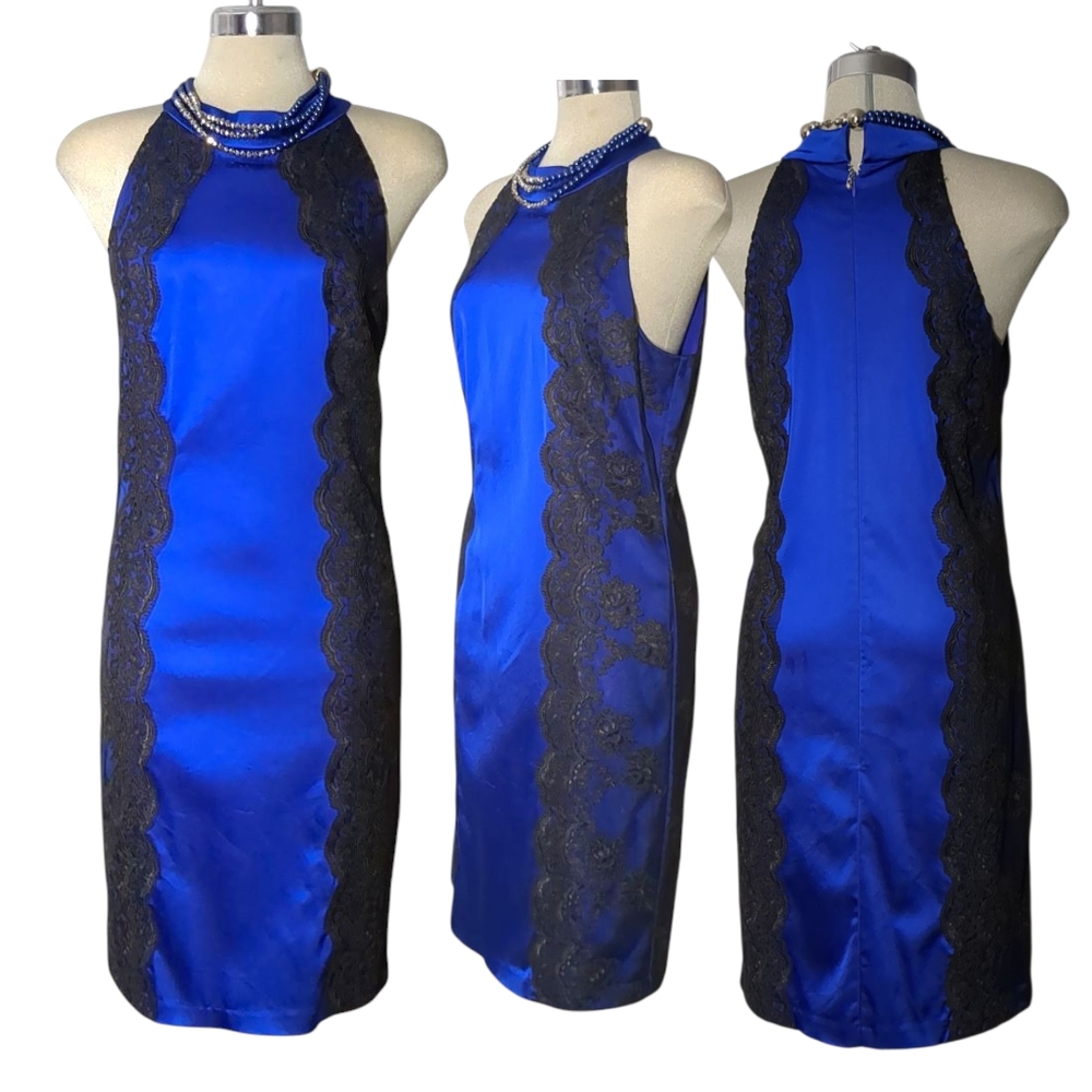 Le Chateau Royal Blue Elegant Dress with Black Accents Size XL